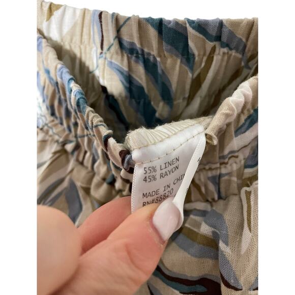 C&C California Tan Leaf Pattern Hawaiian Style Elastic Casual Pants Linen Small - Picture 3 of 6
